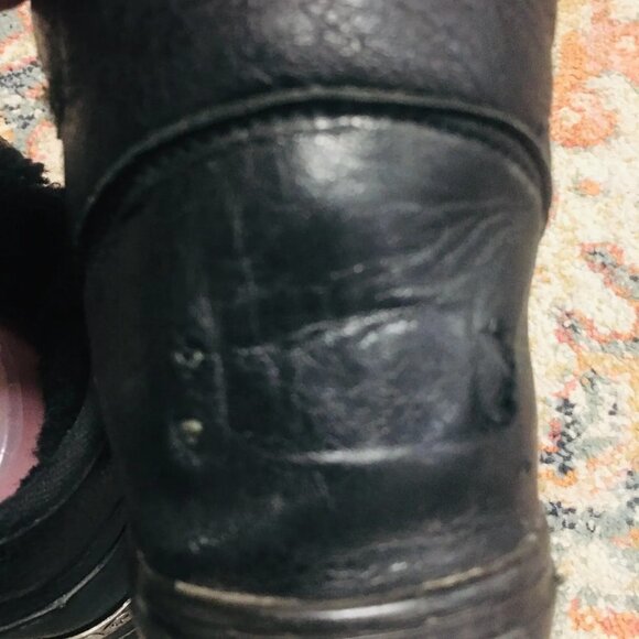 MOU Black Leather Shearling Sherpa Short Ankle Studded Boots Women's 7 to 7.5 - Picture 9 of 13